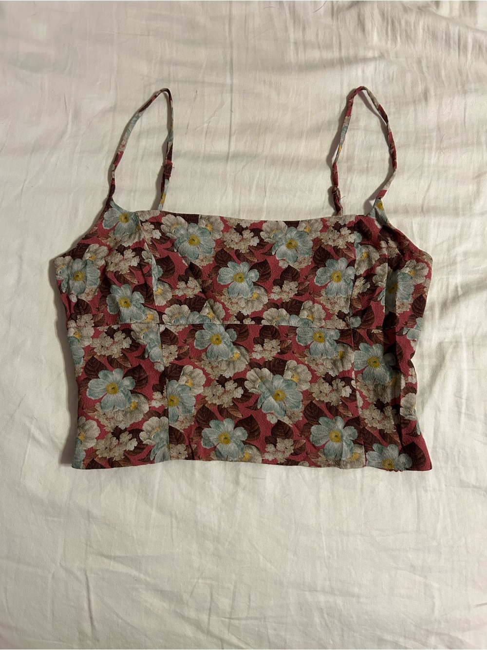 red floral cropped tank top